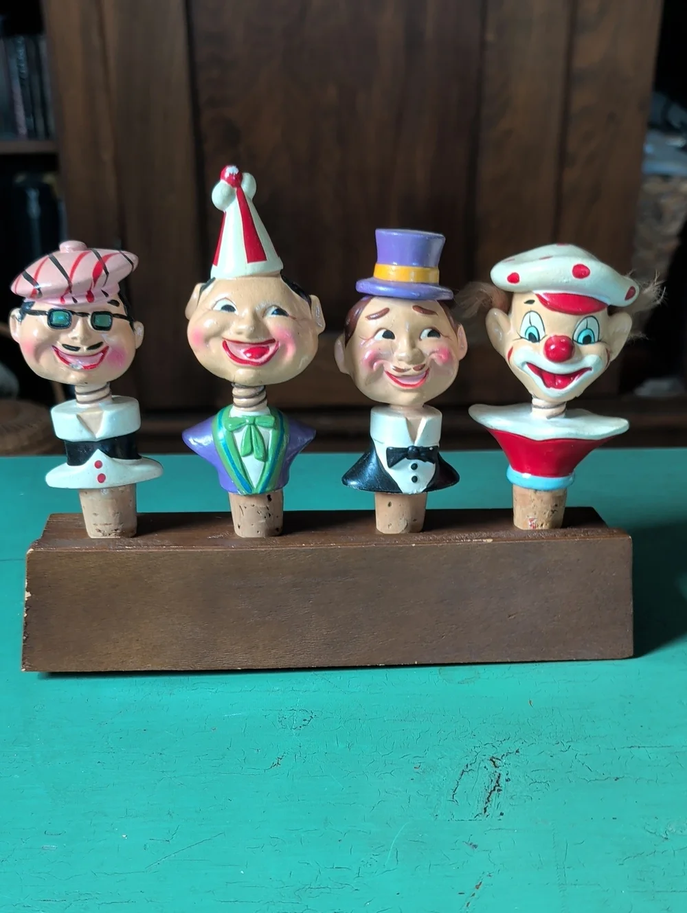 Whimsical Character Bottle Stopper Set MCM Bobble Head Vintage Rubens